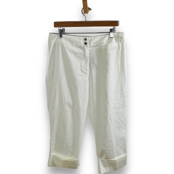 Chico’s High Rise Crop Pants Off White Cuffed Cotton Size 2.5 (18/20) - Picture 2 of 9